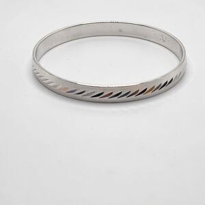 Vintage Monet Etched Bangle Bracelet Silver Tone Signed Sz Medium Classic 7.75"